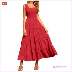 Women's Maxi Sundress Smocked Tank Tiered Long Dress Casual Beach